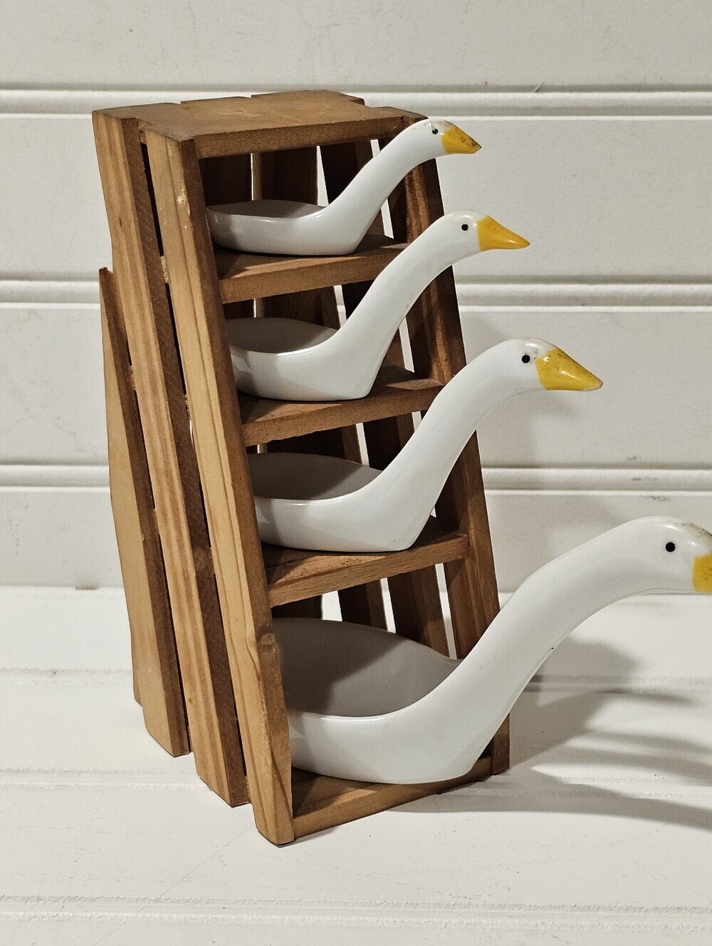 1980's Goose Measuring Spoons Wooden Crate Display
